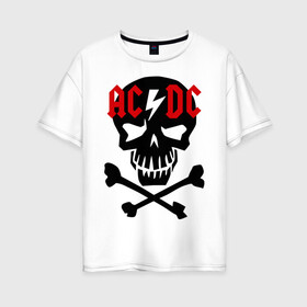 Женская футболка хлопок Oversize с принтом ACDC skull в Екатеринбурге, 100% хлопок | свободный крой, круглый ворот, спущенный рукав, длина до линии бедер
 | acdc | rock | блюз рок | рок | рок группа | рок н ролл | хард рок | эйсидиси