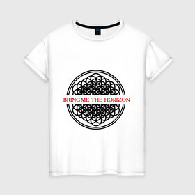 Женская футболка хлопок с принтом Bring me the horizon в Екатеринбурге, 100% хлопок | прямой крой, круглый вырез горловины, длина до линии бедер, слегка спущенное плечо | bmth | bring me the horizon | hardcore | kubana 2014 | rock | дэткор | музыка | рок | рок группы