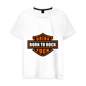 Мужская футболка хлопок с принтом Born to rock в Екатеринбурге, 100% хлопок | прямой крой, круглый вырез горловины, длина до линии бедер, слегка спущенное плечо. | born to rock | hardcore | rock | музыка | рок