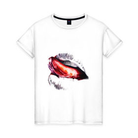 Женская футболка хлопок с принтом Язык в Екатеринбурге, 100% хлопок | прямой крой, круглый вырез горловины, длина до линии бедер, слегка спущенное плечо | губы | девушкам | язык