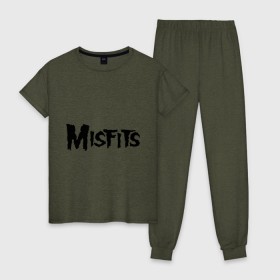 Женская пижама хлопок с принтом Misfits logo в Екатеринбурге, 100% хлопок | брюки и футболка прямого кроя, без карманов, на брюках мягкая резинка на поясе и по низу штанин | Тематика изображения на принте: misfits