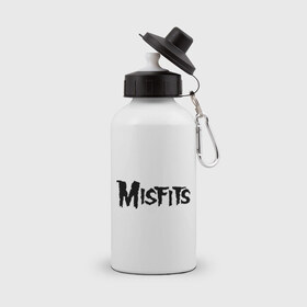 Бутылка спортивная с принтом Misfits logo в Екатеринбурге, металл | емкость — 500 мл, в комплекте две пластиковые крышки и карабин для крепления | misfits