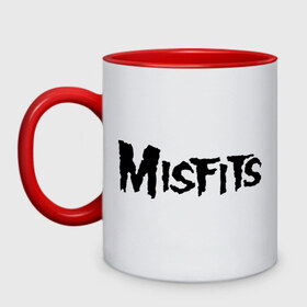 Кружка двухцветная с принтом Misfits logo в Екатеринбурге, керамика | объем — 330 мл, диаметр — 80 мм. Цветная ручка и кайма сверху, в некоторых цветах — вся внутренняя часть | misfits