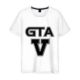 Мужская футболка хлопок с принтом GTA 5 в Екатеринбурге, 100% хлопок | прямой крой, круглый вырез горловины, длина до линии бедер, слегка спущенное плечо. | five | grand theft auto | gta | gta 5 | logo | гта | гта пять | лого | логотип