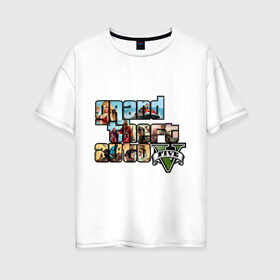 Женская футболка хлопок Oversize с принтом GTA 5 в Екатеринбурге, 100% хлопок | свободный крой, круглый ворот, спущенный рукав, длина до линии бедер
 | five | grand theft auto | gta | gta 5 | logo | гта | гта пять | лого | логотип