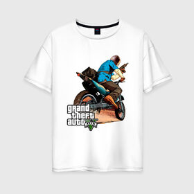 Женская футболка хлопок Oversize с принтом GTA 5 в Екатеринбурге, 100% хлопок | свободный крой, круглый ворот, спущенный рукав, длина до линии бедер
 | five | grand theft auto | gta | gta 5 | moto | гта | гта пять | мотоцикл