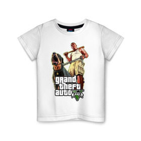 Детская футболка хлопок с принтом GTA 5 в Екатеринбурге, 100% хлопок | круглый вырез горловины, полуприлегающий силуэт, длина до линии бедер | five | grand theft auto | gta | gta 5 | бита | гта | гта пять | собака