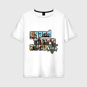 Женская футболка хлопок Oversize с принтом GTA 5 в Екатеринбурге, 100% хлопок | свободный крой, круглый ворот, спущенный рукав, длина до линии бедер
 | five | grand theft auto | gta | gta 5 | logo | гта | гта пять | лого | логотип