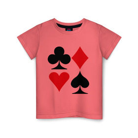 Детская футболка хлопок с принтом Масти карт в Екатеринбурге, 100% хлопок | круглый вырез горловины, полуприлегающий силуэт, длина до линии бедер | poker | игра | игры | карточная игра | карты | масти карт | покер
