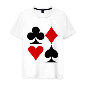 Мужская футболка хлопок с принтом Масти карт в Екатеринбурге, 100% хлопок | прямой крой, круглый вырез горловины, длина до линии бедер, слегка спущенное плечо. | poker | игра | игры | карточная игра | карты | масти карт | покер