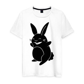 Мужская футболка хлопок с принтом Веселый зайчик в Екатеринбурге, 100% хлопок | прямой крой, круглый вырез горловины, длина до линии бедер, слегка спущенное плечо. | животные | зайчонок | заяц | зверь