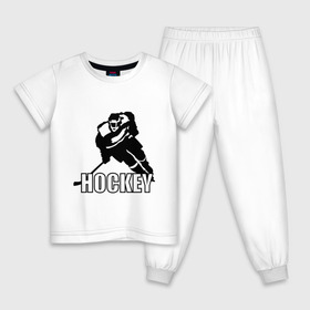 Детская пижама хлопок с принтом Hockey (Хоккей) в Екатеринбурге, 100% хлопок |  брюки и футболка прямого кроя, без карманов, на брюках мягкая резинка на поясе и по низу штанин
 | спорт | спортсмен | хокеист | хокей | хоккеист | шайба