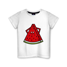 Детская футболка хлопок с принтом Веселый арбуз в Екатеринбурге, 100% хлопок | круглый вырез горловины, полуприлегающий силуэт, длина до линии бедер | еда | рожица | смайлик | улыбка | улыбочка | фрукты