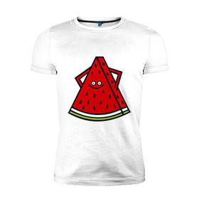 Мужская футболка премиум с принтом Веселый арбуз в Екатеринбурге, 92% хлопок, 8% лайкра | приталенный силуэт, круглый вырез ворота, длина до линии бедра, короткий рукав | еда | рожица | смайлик | улыбка | улыбочка | фрукты