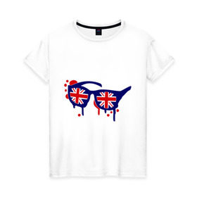 Женская футболка хлопок с принтом Очки (британский флаг) в Екатеринбурге, 100% хлопок | прямой крой, круглый вырез горловины, длина до линии бедер, слегка спущенное плечо | england | английский | англия | британия | европа | туристические