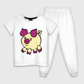 Детская пижама хлопок с принтом Хрюшка в Екатеринбурге, 100% хлопок |  брюки и футболка прямого кроя, без карманов, на брюках мягкая резинка на поясе и по низу штанин
 | Тематика изображения на принте: животные | звери | поросенок | прикольные картинки | свинья | свинюшка