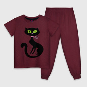 Детская пижама хлопок с принтом Милая кошечка в Екатеринбурге, 100% хлопок |  брюки и футболка прямого кроя, без карманов, на брюках мягкая резинка на поясе и по низу штанин
 | зеленые глаза | кошечка | кошка | черная кошка