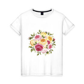 Женская футболка хлопок с принтом Шикарный букет в Екатеринбурге, 100% хлопок | прямой крой, круглый вырез горловины, длина до линии бедер, слегка спущенное плечо | букет | розы | цветок | цветы