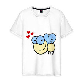 Мужская футболка хлопок с принтом Влюбленная муха. в Екатеринбурге, 100% хлопок | прямой крой, круглый вырез горловины, длина до линии бедер, слегка спущенное плечо. | влюбленная муха | любовь | муха | насекомые