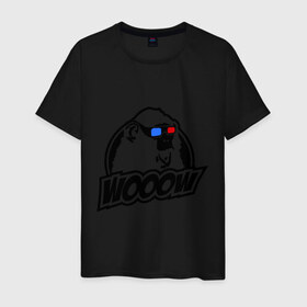 Мужская футболка хлопок с принтом Обезьяна Wooow 3d в Екатеринбурге, 100% хлопок | прямой крой, круглый вырез горловины, длина до линии бедер, слегка спущенное плечо. | 3d очки | woow | животные | обезъяны | очки