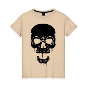 Женская футболка хлопок с принтом злобный череп в Екатеринбурге, 100% хлопок | прямой крой, круглый вырез горловины, длина до линии бедер, слегка спущенное плечо | скелет