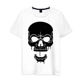 Мужская футболка хлопок с принтом злобный череп в Екатеринбурге, 100% хлопок | прямой крой, круглый вырез горловины, длина до линии бедер, слегка спущенное плечо. | скелет