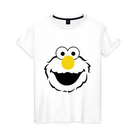 Женская футболка хлопок с принтом Sesame Street Elmo Big Smile в Екатеринбурге, 100% хлопок | прямой крой, круглый вырез горловины, длина до линии бедер, слегка спущенное плечо | cookie monster | elmo | sesame street | улица сезам