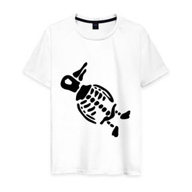 Мужская футболка хлопок с принтом Скелет пингвина в Екатеринбурге, 100% хлопок | прямой крой, круглый вырез горловины, длина до линии бедер, слегка спущенное плечо. | пингвин | скелет