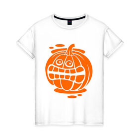 Женская футболка хлопок с принтом Испуганная тыква в Екатеринбурге, 100% хлопок | прямой крой, круглый вырез горловины, длина до линии бедер, слегка спущенное плечо | halloween | испуганная тыква | тыква | хеллоуин