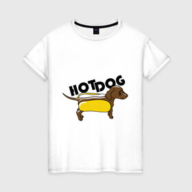 Женская футболка хлопок с принтом Hot dog в Екатеринбурге, 100% хлопок | прямой крой, круглый вырез горловины, длина до линии бедер, слегка спущенное плечо | hot dog | булка | собака | собачка | хот дог