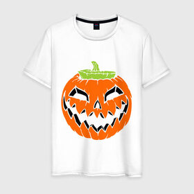 Мужская футболка хлопок с принтом Хэллоуин тыква в Екатеринбурге, 100% хлопок | прямой крой, круглый вырез горловины, длина до линии бедер, слегка спущенное плечо. | Тематика изображения на принте: halloween | jack o man | октябрь | тыква | хэллоуин