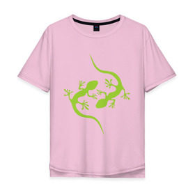 Мужская футболка хлопок Oversize с принтом Ящерицы в Екатеринбурге, 100% хлопок | свободный крой, круглый ворот, “спинка” длиннее передней части | зеленый | ящерки | ящеры