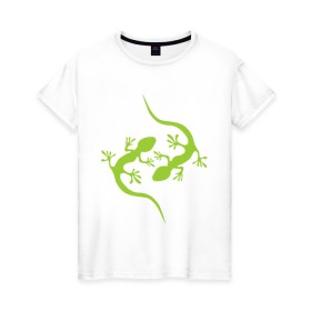 Женская футболка хлопок с принтом Ящерицы в Екатеринбурге, 100% хлопок | прямой крой, круглый вырез горловины, длина до линии бедер, слегка спущенное плечо | зеленый | ящерки | ящеры
