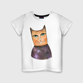 Детская футболка хлопок с принтом кот-космос в Екатеринбурге, 100% хлопок | круглый вырез горловины, полуприлегающий силуэт, длина до линии бедер | cat | cute | space | космос | кот | котейка | котик | мило