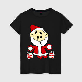 Женская футболка хлопок с принтом Дед мороз с подарками. в Екатеринбурге, 100% хлопок | прямой крой, круглый вырез горловины, длина до линии бедер, слегка спущенное плечо | дед мороз | зима | новый год | подарки | праздник