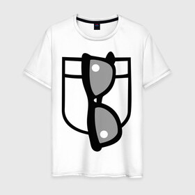 Мужская футболка хлопок с принтом Очки в кармашке в Екатеринбурге, 100% хлопок | прямой крой, круглый вырез горловины, длина до линии бедер, слегка спущенное плечо. | 