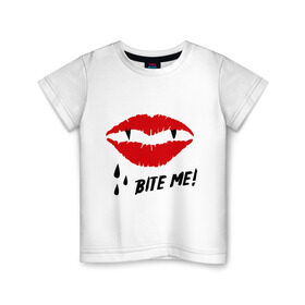 Детская футболка хлопок с принтом Bite me! в Екатеринбурге, 100% хлопок | круглый вырез горловины, полуприлегающий силуэт, длина до линии бедер | вампир | укуси меня