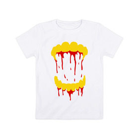 Детская футболка хлопок с принтом Vampire mouth в Екатеринбурге, 100% хлопок | круглый вырез горловины, полуприлегающий силуэт, длина до линии бедер | blood | halloween | vampire | вампир | подарок на хэллоуин | сюрприз на хэллоуин | хэллоуин