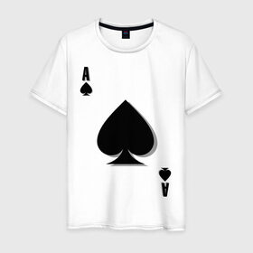 Мужская футболка хлопок с принтом Пиковый туз в Екатеринбурге, 100% хлопок | прямой крой, круглый вырез горловины, длина до линии бедер, слегка спущенное плечо. | игральные карты | карты | пики | покер | туз