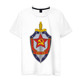Мужская футболка хлопок с принтом ВЧК-КГБ в Екатеринбурге, 100% хлопок | прямой крой, круглый вырез горловины, длина до линии бедер, слегка спущенное плечо. | знак кгб | советская символика | ссср | эмблема