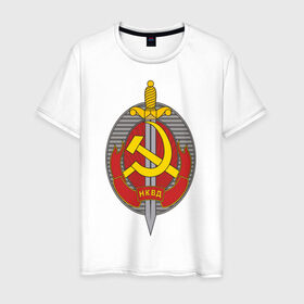 Мужская футболка хлопок с принтом НКВД в Екатеринбурге, 100% хлопок | прямой крой, круглый вырез горловины, длина до линии бедер, слегка спущенное плечо. | нагрудный знак | символика ссср | ссср | эмблема
