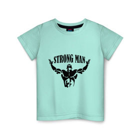 Детская футболка хлопок с принтом Strongman в Екатеринбурге, 100% хлопок | круглый вырез горловины, полуприлегающий силуэт, длина до линии бедер | атлет | рельеф | сила | спорт