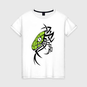 Женская футболка хлопок с принтом Змея тату в Екатеринбурге, 100% хлопок | прямой крой, круглый вырез горловины, длина до линии бедер, слегка спущенное плечо | змея | орнамент | тату | трайбл | узор