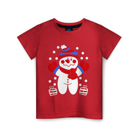 Детская футболка хлопок с принтом Снеговик в снегу в Екатеринбурге, 100% хлопок | круглый вырез горловины, полуприлегающий силуэт, длина до линии бедер | новый год | снеговик