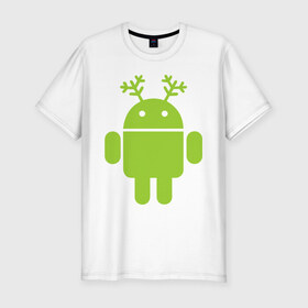 Мужская футболка премиум с принтом Новогодний андроид в Екатеринбурге, 92% хлопок, 8% лайкра | приталенный силуэт, круглый вырез ворота, длина до линии бедра, короткий рукав | 