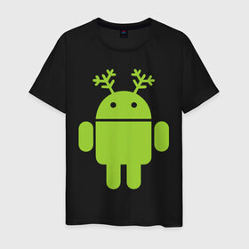 Мужская футболка хлопок с принтом Новогодний андроид в Екатеринбурге, 100% хлопок | прямой крой, круглый вырез горловины, длина до линии бедер, слегка спущенное плечо. | 
