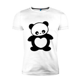 Мужская футболка премиум с принтом Мишка с сердцем в Екатеринбурге, 92% хлопок, 8% лайкра | приталенный силуэт, круглый вырез ворота, длина до линии бедра, короткий рукав | панда