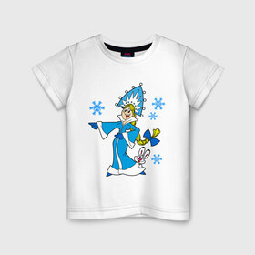 Детская футболка хлопок с принтом Снегурочка в Екатеринбурге, 100% хлопок | круглый вырез горловины, полуприлегающий силуэт, длина до линии бедер | девушкам | кролик | новый год | снег | снегурочка