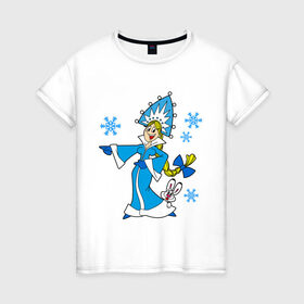 Женская футболка хлопок с принтом Снегурочка в Екатеринбурге, 100% хлопок | прямой крой, круглый вырез горловины, длина до линии бедер, слегка спущенное плечо | девушкам | кролик | новый год | снег | снегурочка