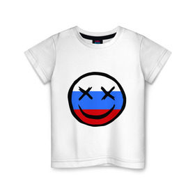 Детская футболка хлопок с принтом Русский смайл в Екатеринбурге, 100% хлопок | круглый вырез горловины, полуприлегающий силуэт, длина до линии бедер | russia | россия | смайл | улыбка | флаг